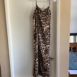 Animal print midi slip dress with two front slits